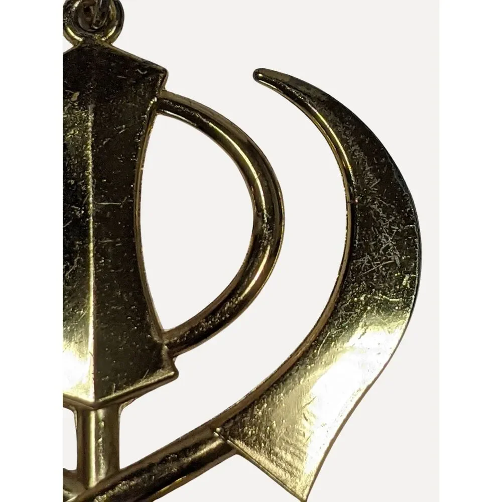 Large Khanda Pendant Gold Tone Religious Protective Amulet Charm Sikhism
